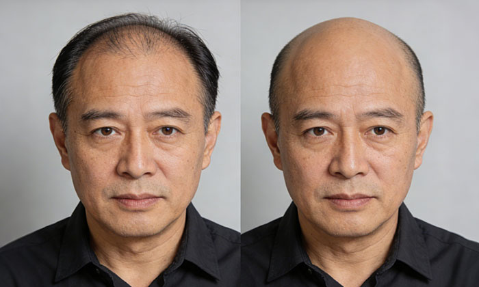 脱发加重过程示意图，毛囊萎缩闭合